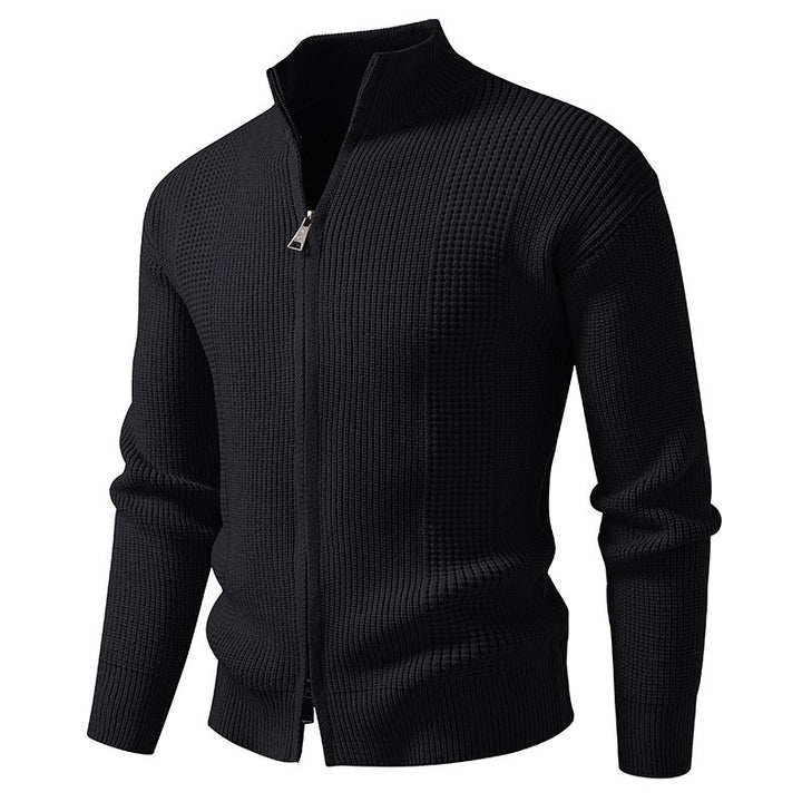 Men's knit jacket with high collar and innovative zipper Lune London
