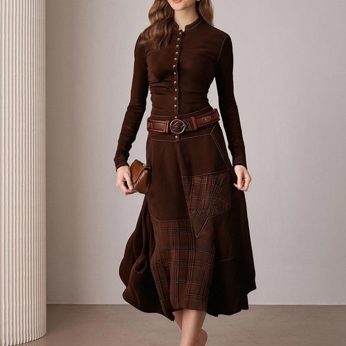 Robe midi élégante pour femmes avec boutonnières et détails contrastés Chic & Stil