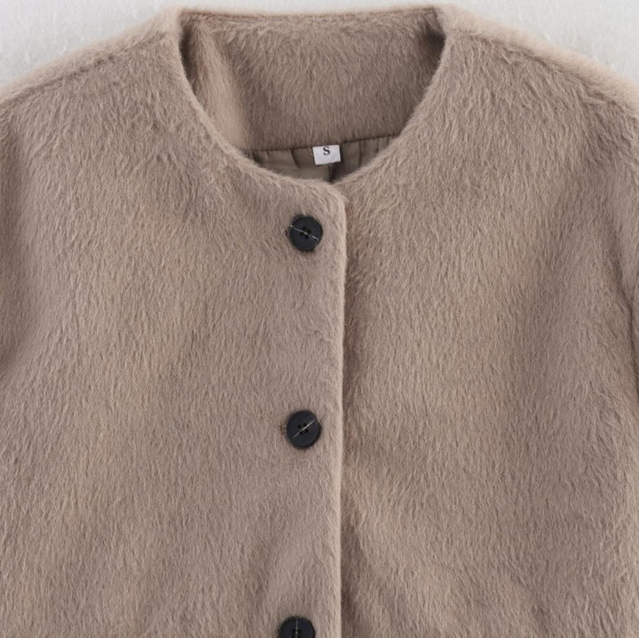 Short women's jacket with fleece surface and decorative buttons Lune London
