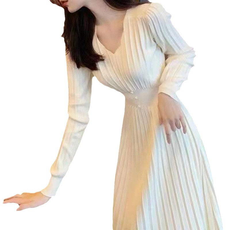 Lune London Plisse Maxi Dress with V Neck and Elegant Waist Accentuations