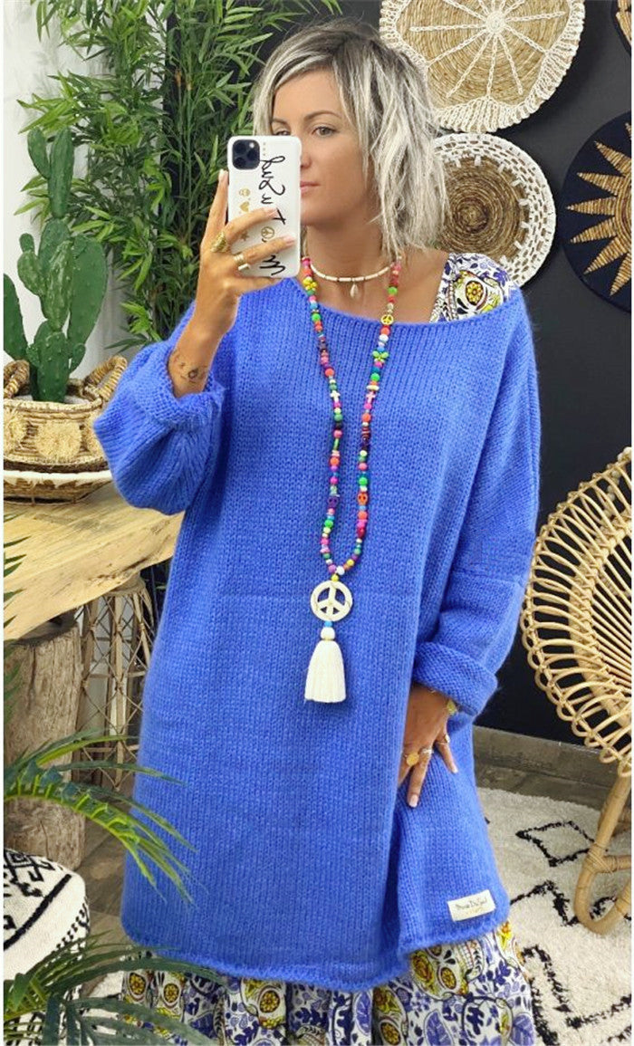 Women's Casual Oversized Long Sleeve Knitted Pullover with Side Slits Lune London