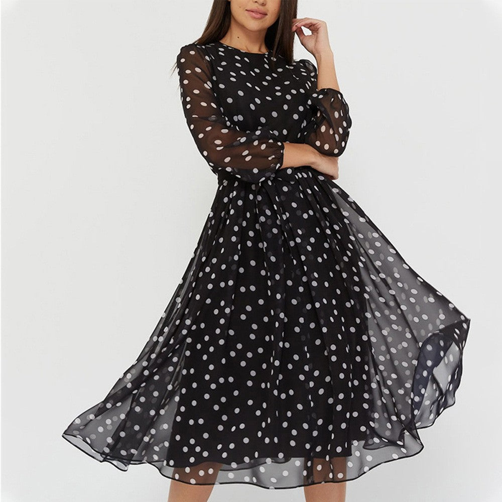 Robe en chiffon pour femme avec manches transparentes et ceinture ajustée Chic & Stil