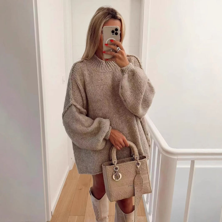 Ladies Large sweater with high collar and balloon sleeves Lune London