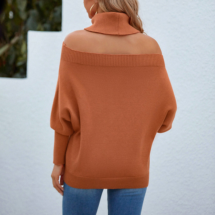 Oversized knitted sweater for women with an off-shoulder design and a high collar Lune London