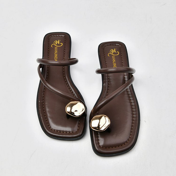 Women Elegant and Fashionable Strappy Sandals with Unique Metal Accent Lune London