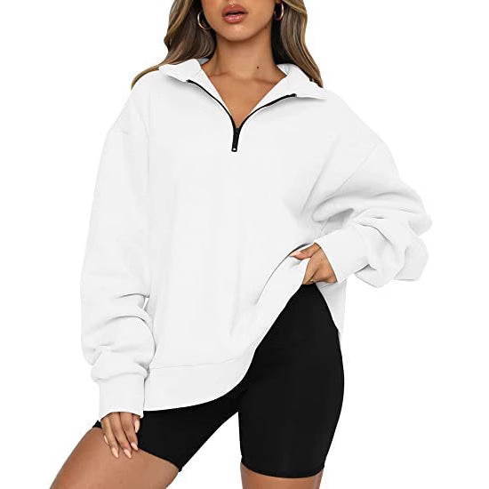 Oversized zip-up pullover for women with high collar Lune London