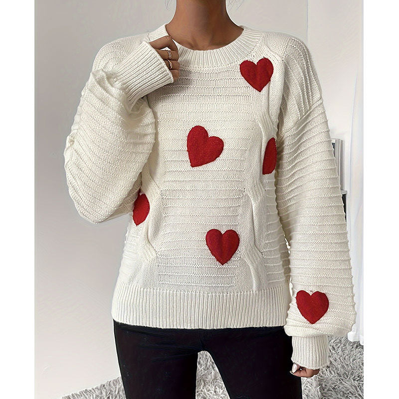 Pull femme en tricot avec appliqués en forme de cœur au design moderne Chic & Stil