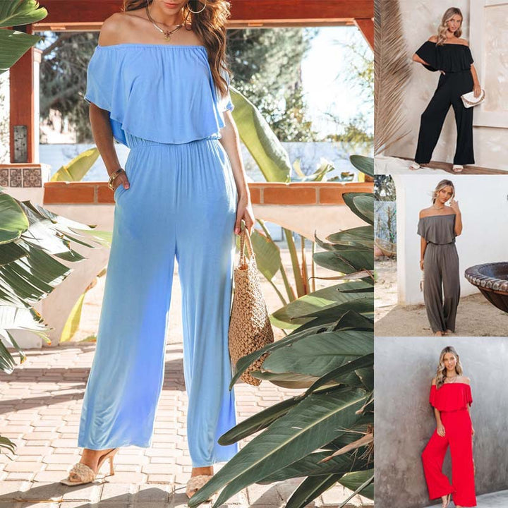 Off-shoulder jumpsuit for women with wide legs and elastic waist Lune London