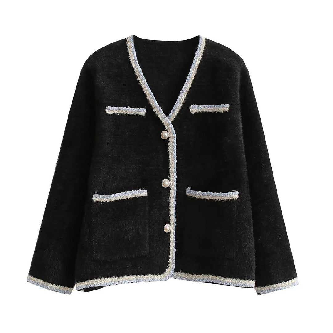 Elegant knitted cardigan for women with decorative pearl buttons and practical pockets Lune London