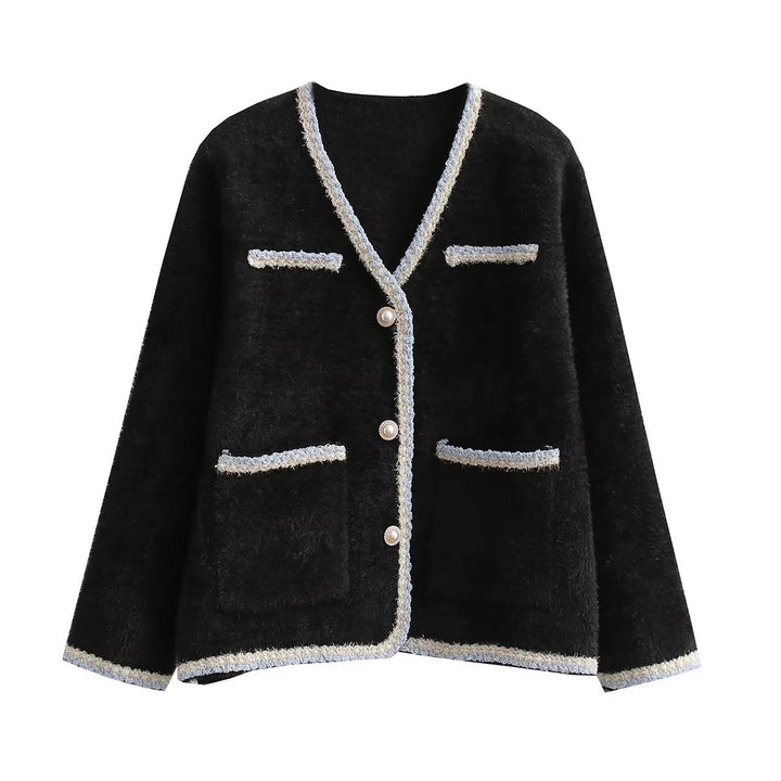 Elegant knitted cardigan for women with decorative pearl buttons and practical pockets Lune London