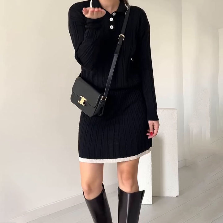 Polo dress for women with ribbed structure and button placket Lune London