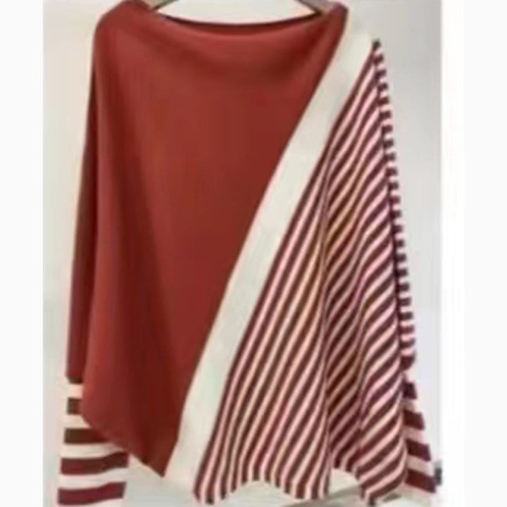 Fashionable knitted sweater for women with asymmetrical cut and graphic striped pattern Lune London