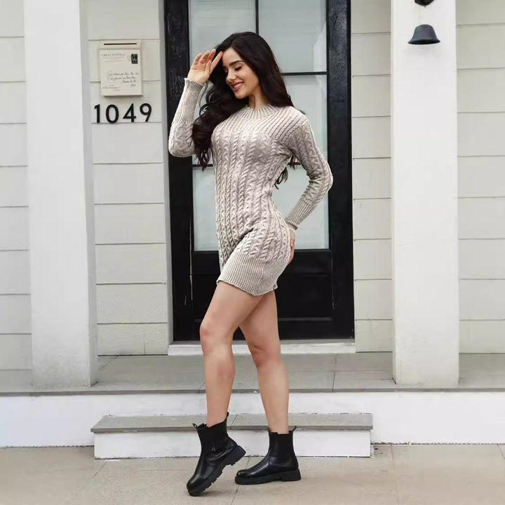 Ladies' knitted dress with embossed pattern and soft and pleasant material Lune Londonl