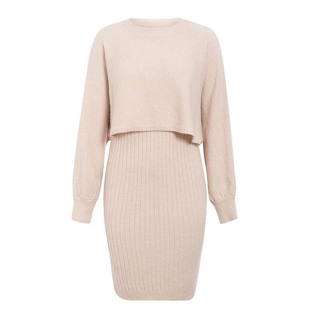 Knit dress for women with contrasting top and ribbed skirt Lune London