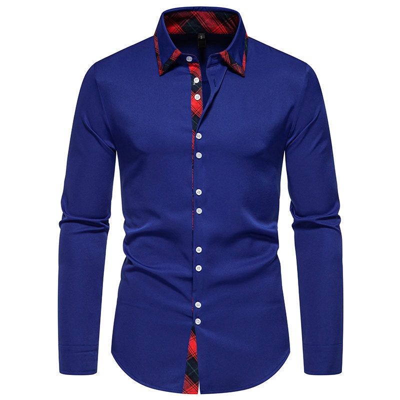 Elegant long-sleeve shirt for men with checkered collar details Lune London