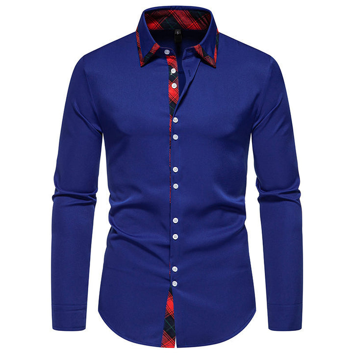 Elegant long-sleeve shirt for men with checkered collar details Lune London