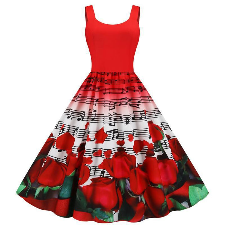 Robe swing pour femmes avec motif de rose musicale et jupe évasée Chic & Stil