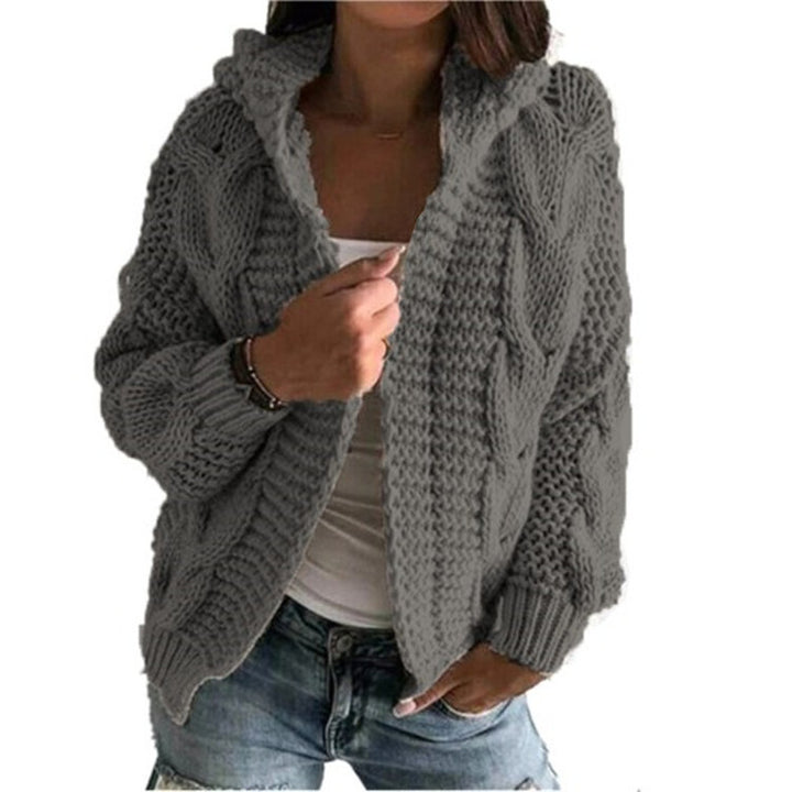Ladies chunky knit cardigan with open collar and voluminous sleeves Lune London