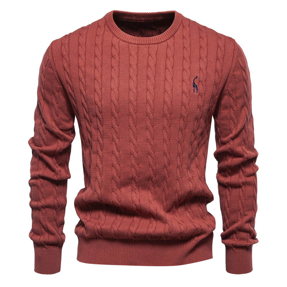 Men's Knitted Sweater with Cable Pattern and Round Neck Lune London