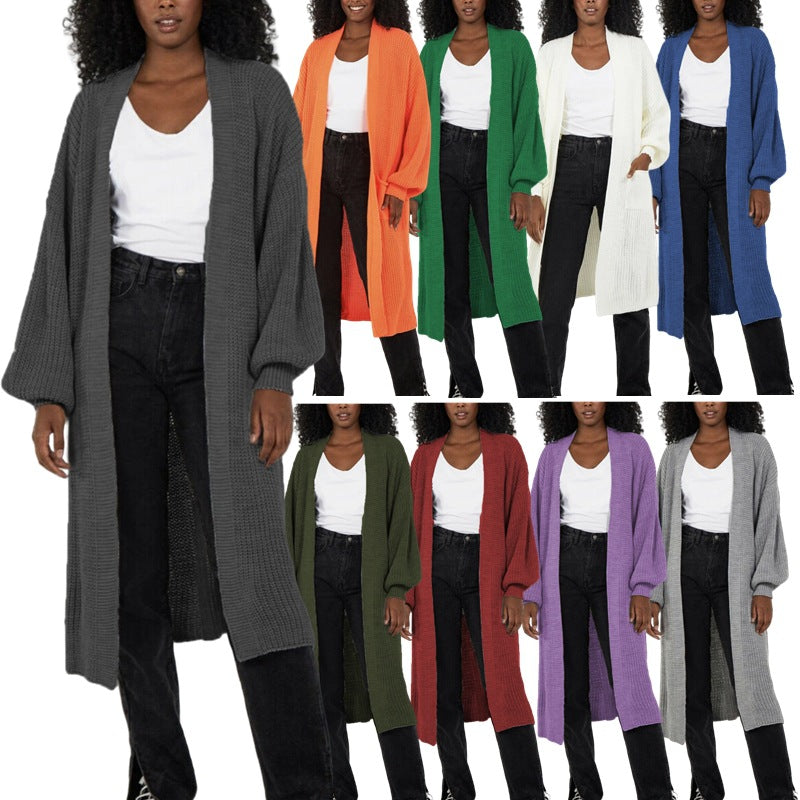 Ladies Long knitted cardigan with airy sleeves and an open front Lune London