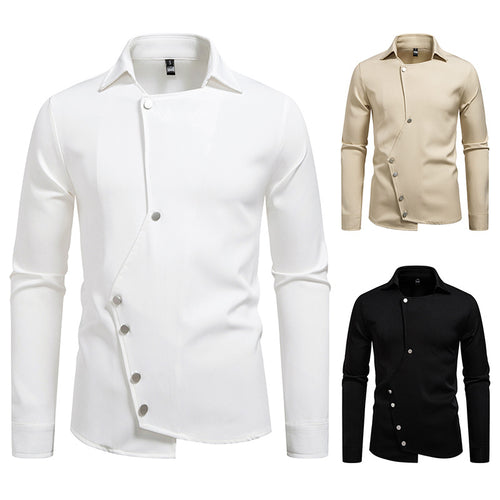 Innovative long sleeve shirt for men with asymmetrical button closure Lune London
