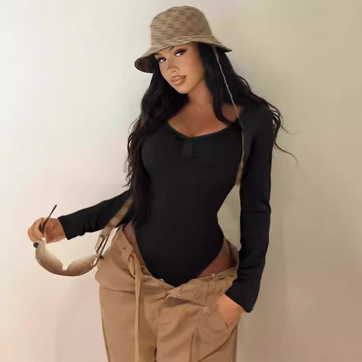 Elegantly tailored long-sleeve bodysuit for women with lace details Lune London