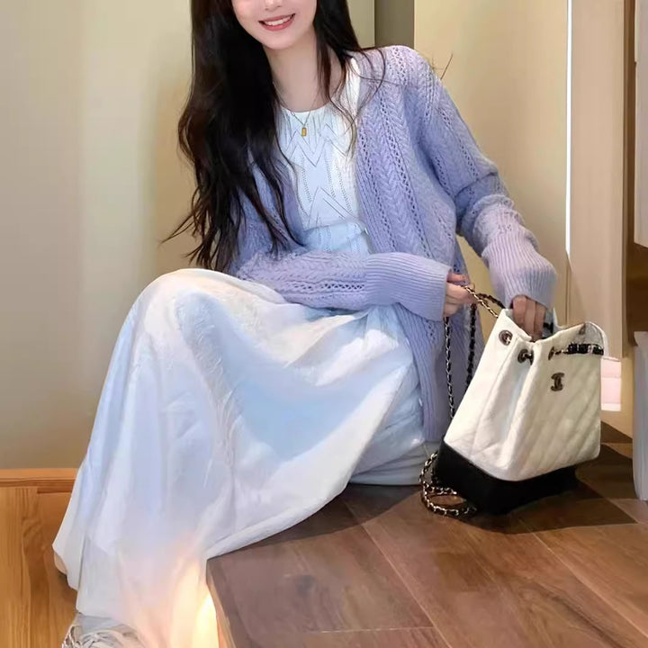 Women's knit cardigan with romantic cable pattern Lune London