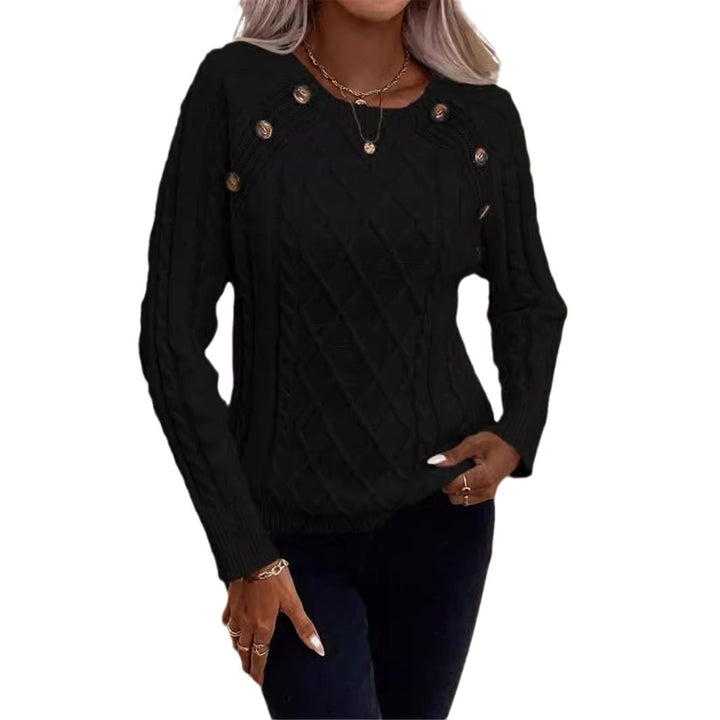 Knitted sweater for women with a textured diamond pattern and decorative buttons Lune London