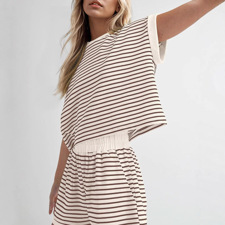 Women Striped Casual Top in Slightly Ribbed Fabric Lune London