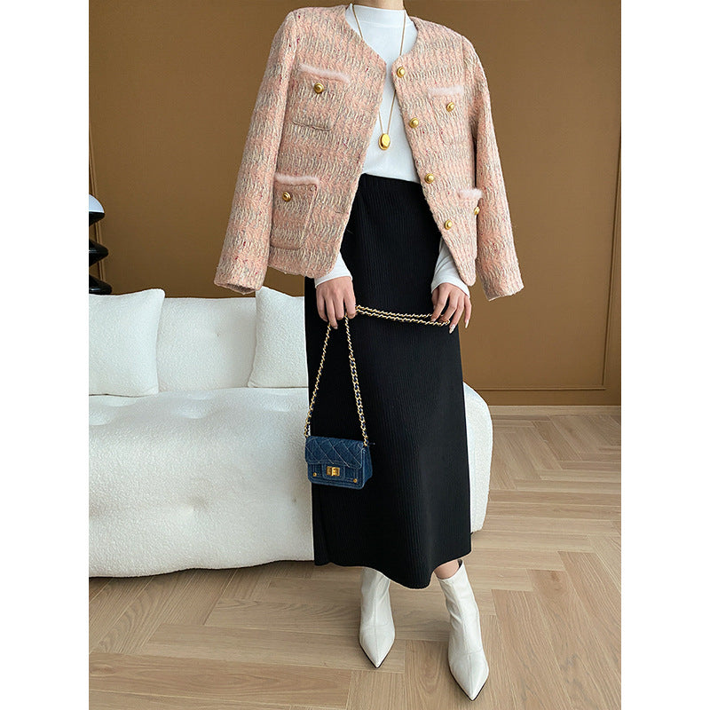 Women's Fashion Boucle Jacket with Gold Buttons Chic & Stil