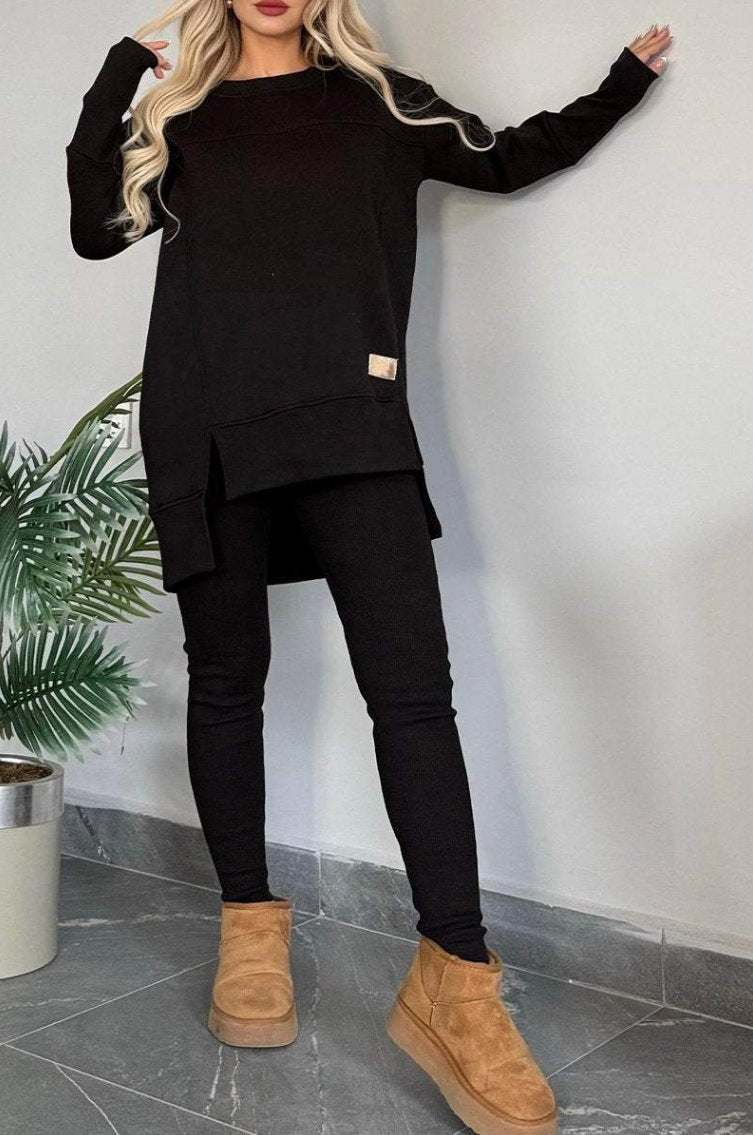 Ladies Casual Long Sleeve Asymmetrical Cut Sweatshirt with Practical Pockets Lune London