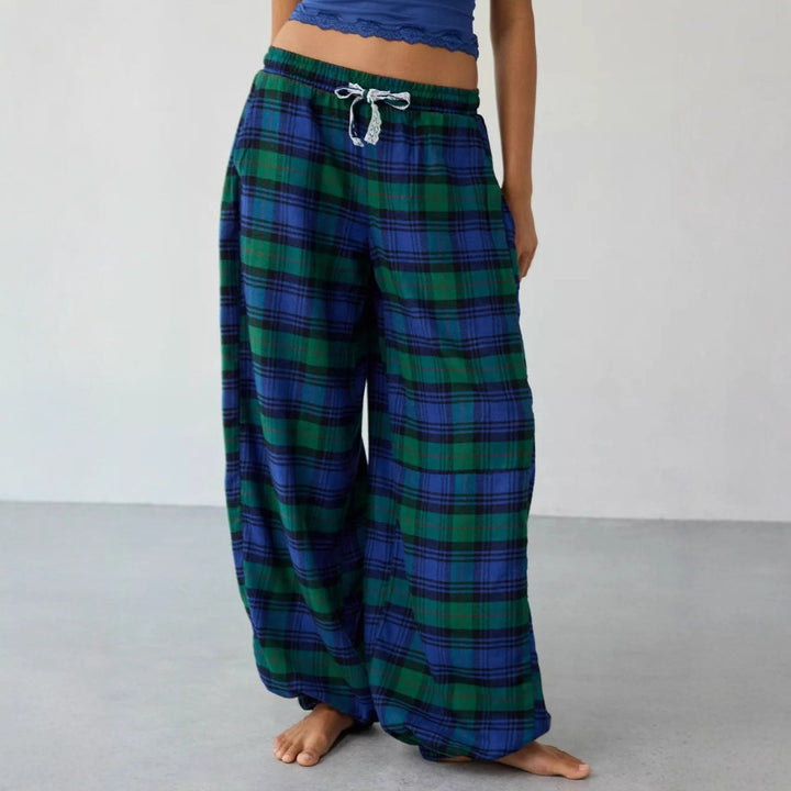 Pantalon à carreaux pour femmes avec jambes larges et taille élastique Chic & Stil