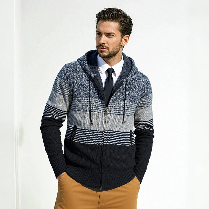 Design coat for men with hood and structured knitted pattern Lune London