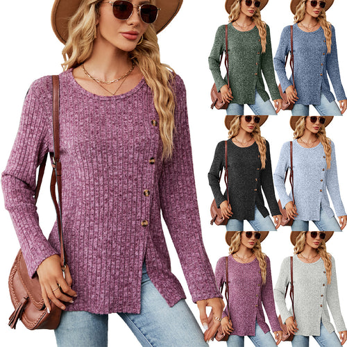 Casual knit blouse for women with a tie design and side slit Lune London