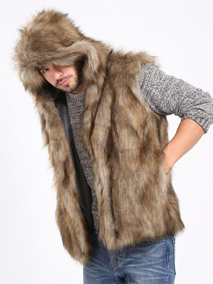 Men's fleece jacket with luxurious faux fur and hood Lune London