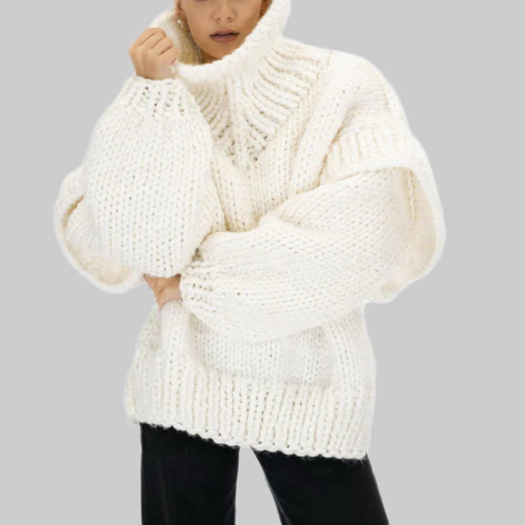 Oversized knit sweater for women with voluminous sleeves and a high collar Lune London