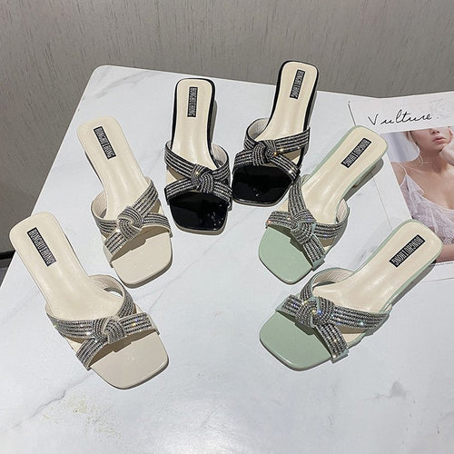 Elegant ladies' sandals with rhinestone embellishments and comfortable block heel Lune London