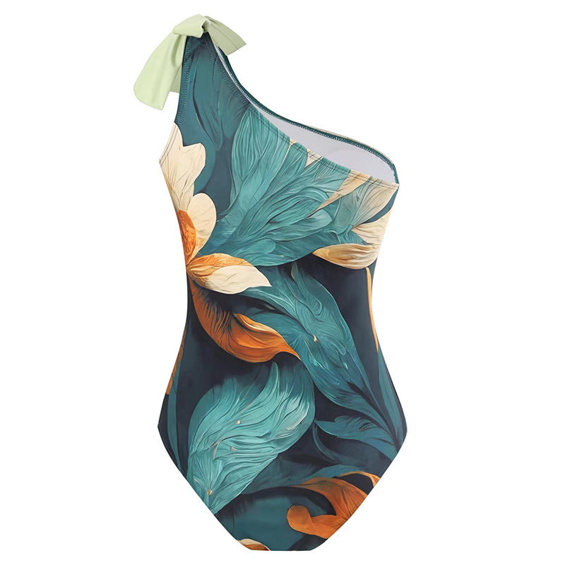 One-piece swimsuit for women with asymmetrical design and elegant wrap skirt Lune London