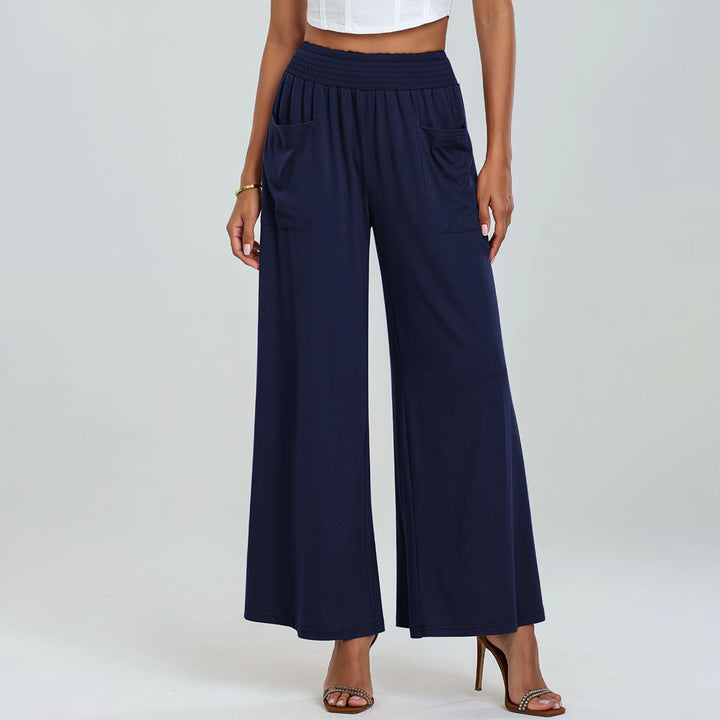 Women Wide Leg Palazzo Pants with Elastic Waist and Convenient Pockets Lune London