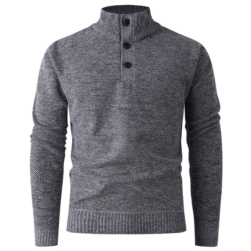 Men's knit sweater with modern high collar and decorative button details Lune London