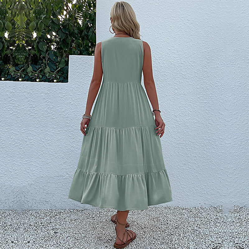 Lune London Women's Sleeveless Maxi Dress with Ruffle Detail