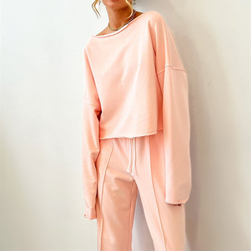 Lune London casual cropped sweatshirt and loose sweatpants set for women
