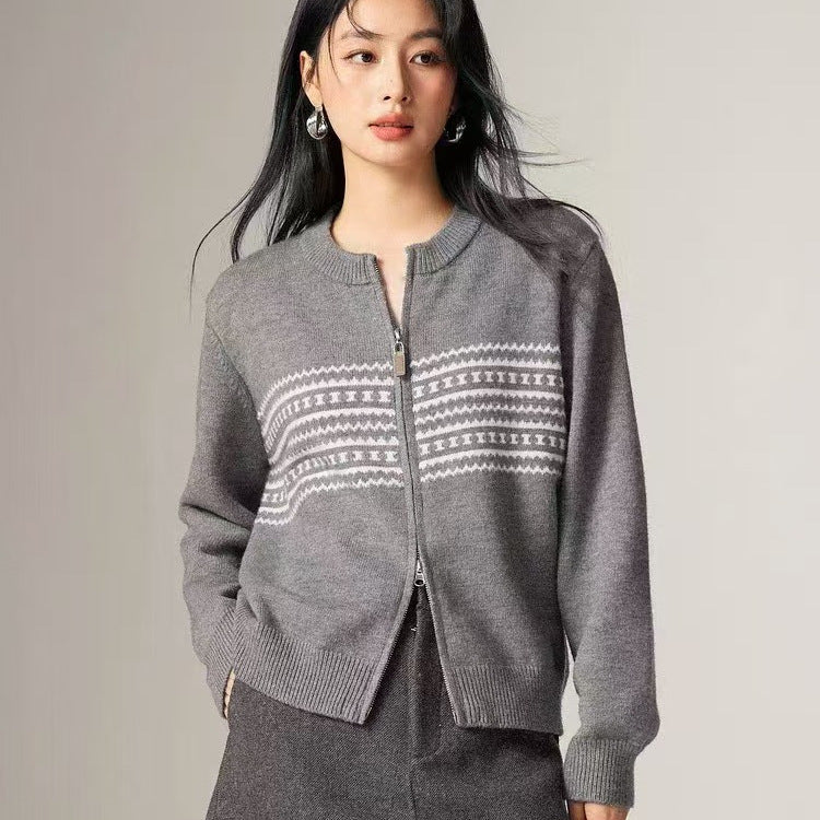 Cardigan femme avec fermeture éclair élégante et motif graphique Chic & Stil
