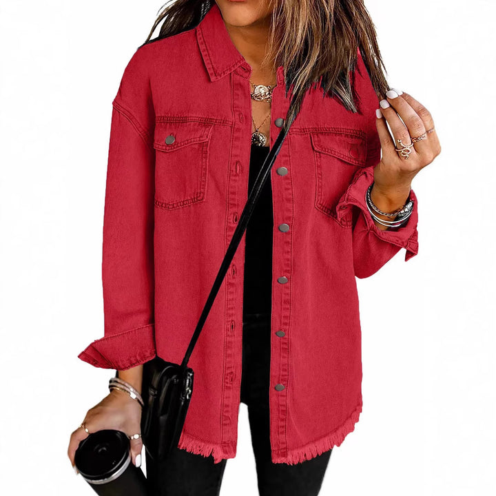 Casual denim shirt for women with frayed edges and convenient chest pockets Lune London