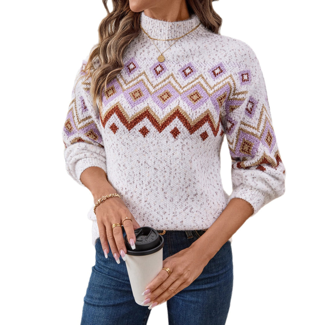 Knit sweater for women with trendy pattern and high collar Lune London