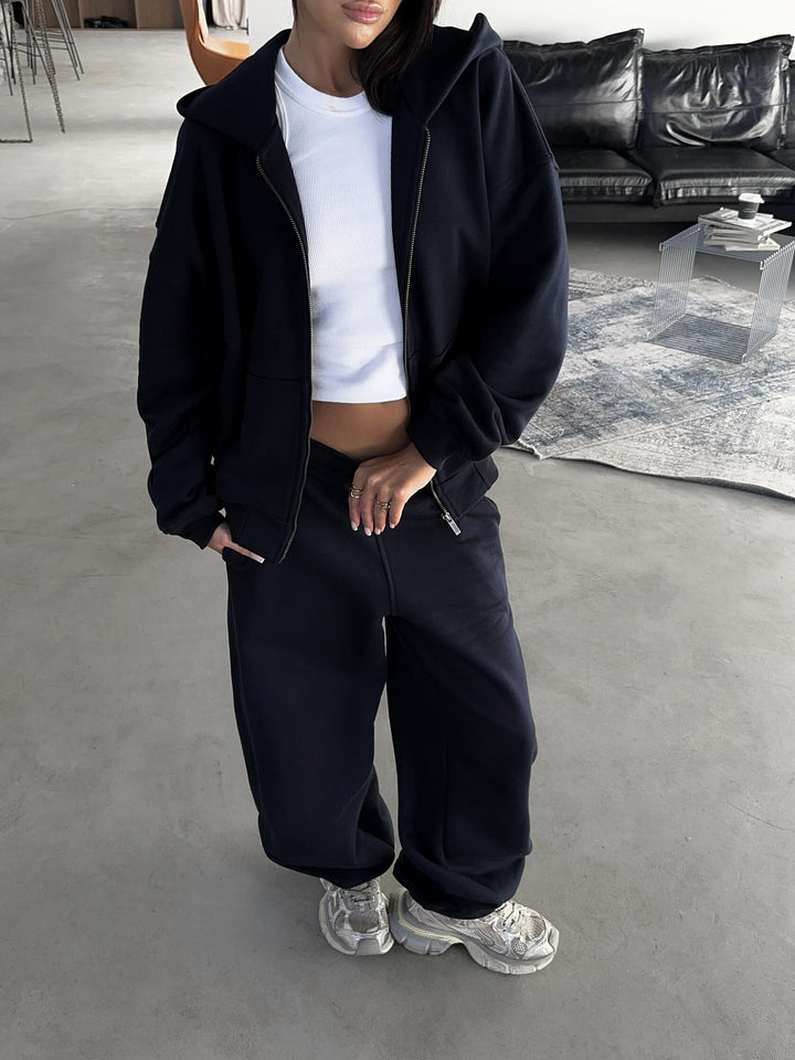 Ladies Comfortable Hooded Jacket and Wide Pants Sporty Relaxation Set Lune London
