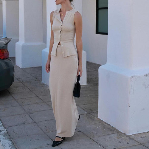 Maxi dress for women with blouse adorned with buttons Lune London