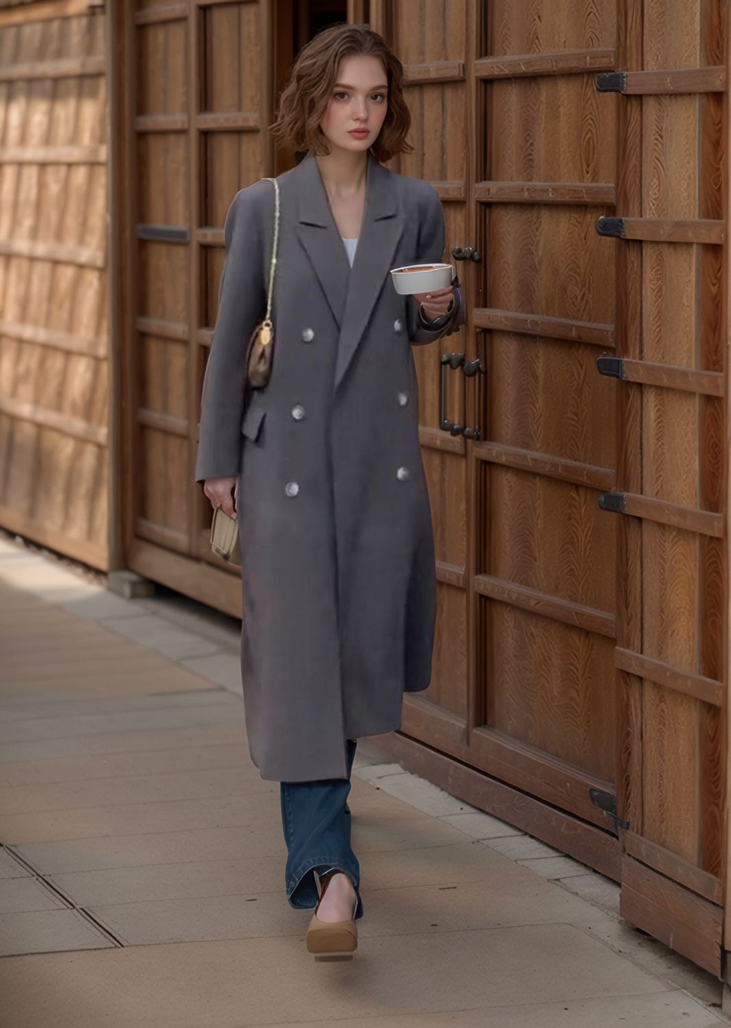 Elegant double-breasted coat for ladies with fine details Lune London