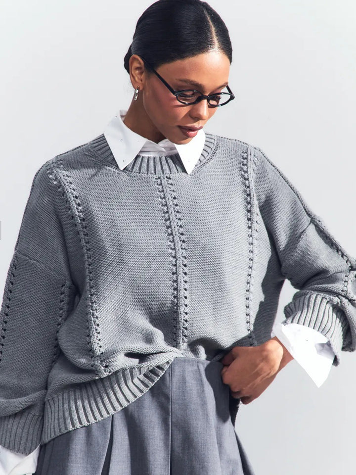 Casual knitted sweater for women with airy design elements and drop shoulders Lune London