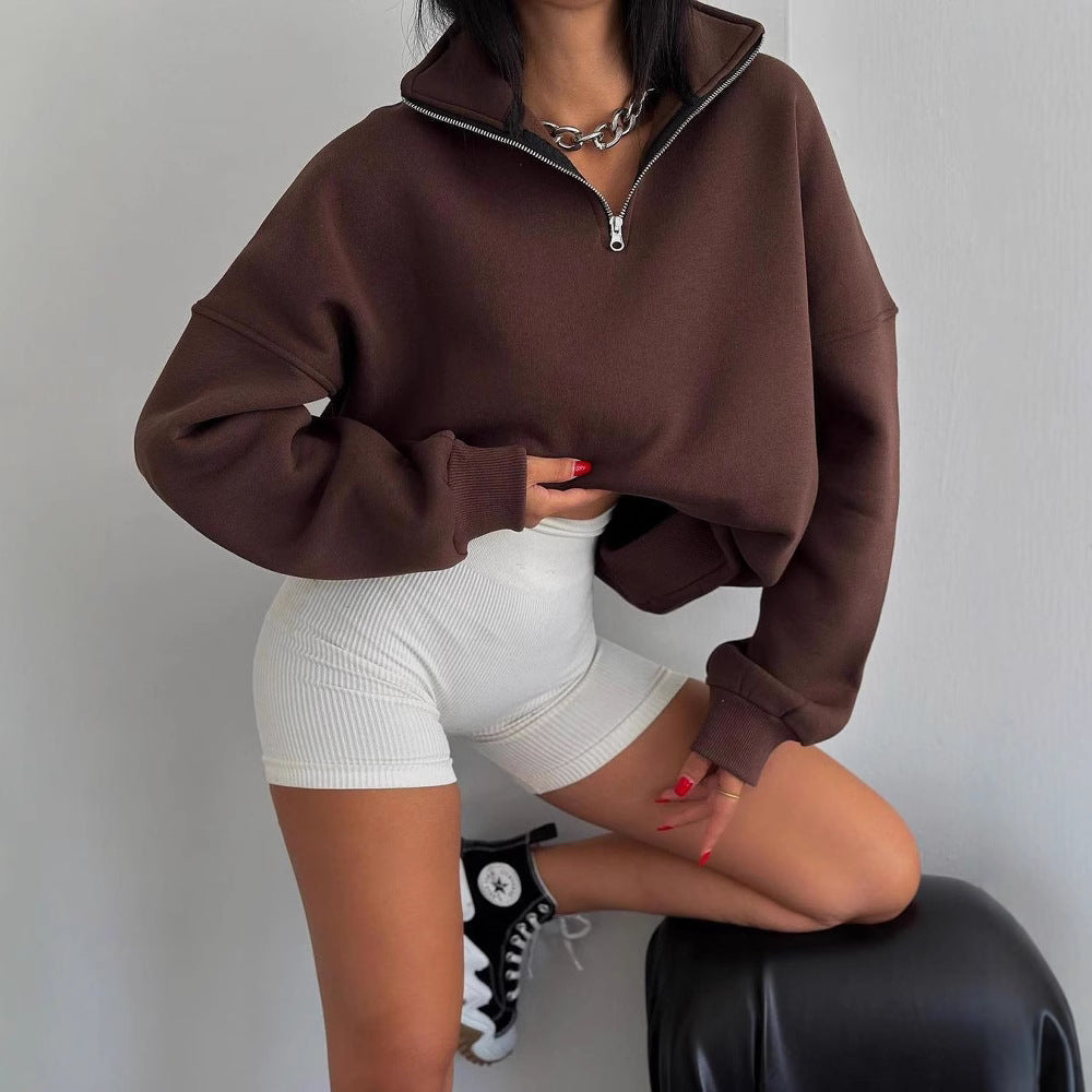 Women's sweatshirt with high collar and zipper Lune London